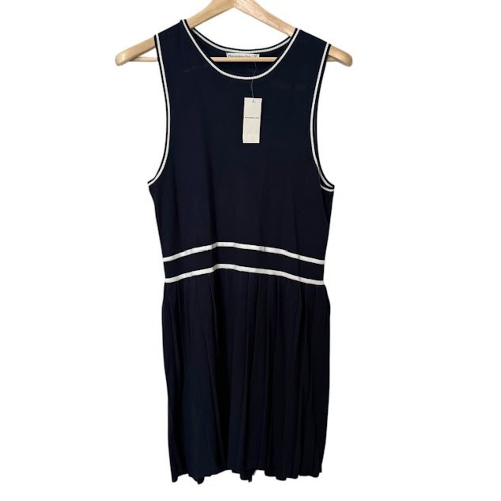 New w Tags Abercrombie & Fitch Navy White Sweater Pleated Tennis Dress XL Petite
